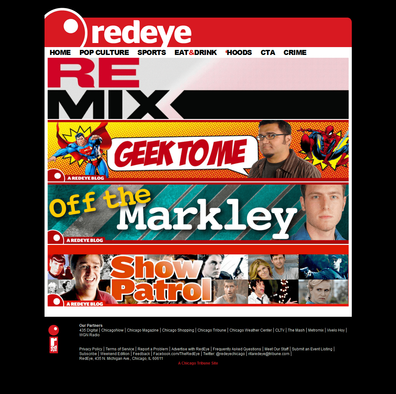 The homepage of RedEye Chicago's blog portal, displaying a mosaic of news stories.