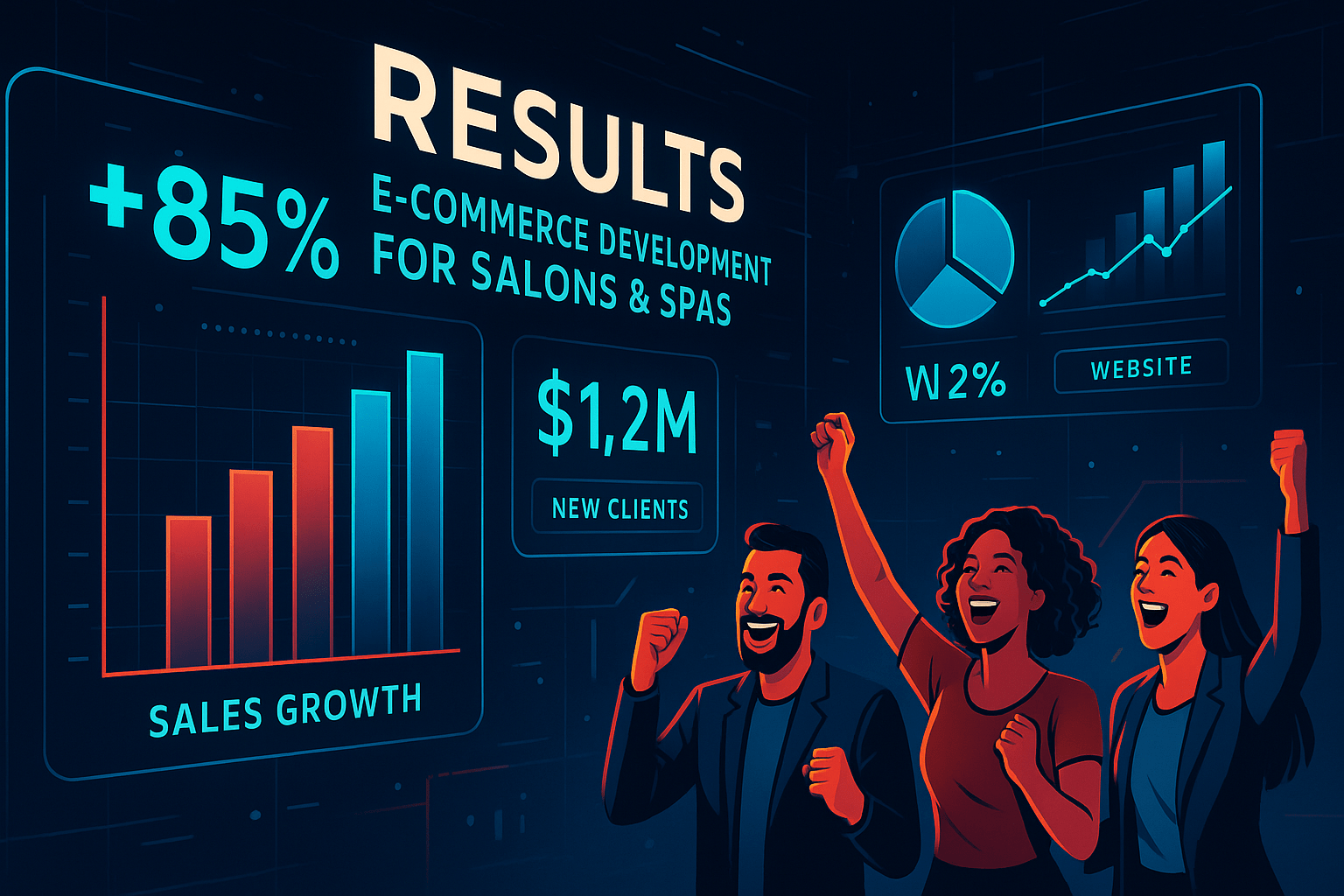 E-commerce Development for Salons & Spas - results infographic (Design Delulu)