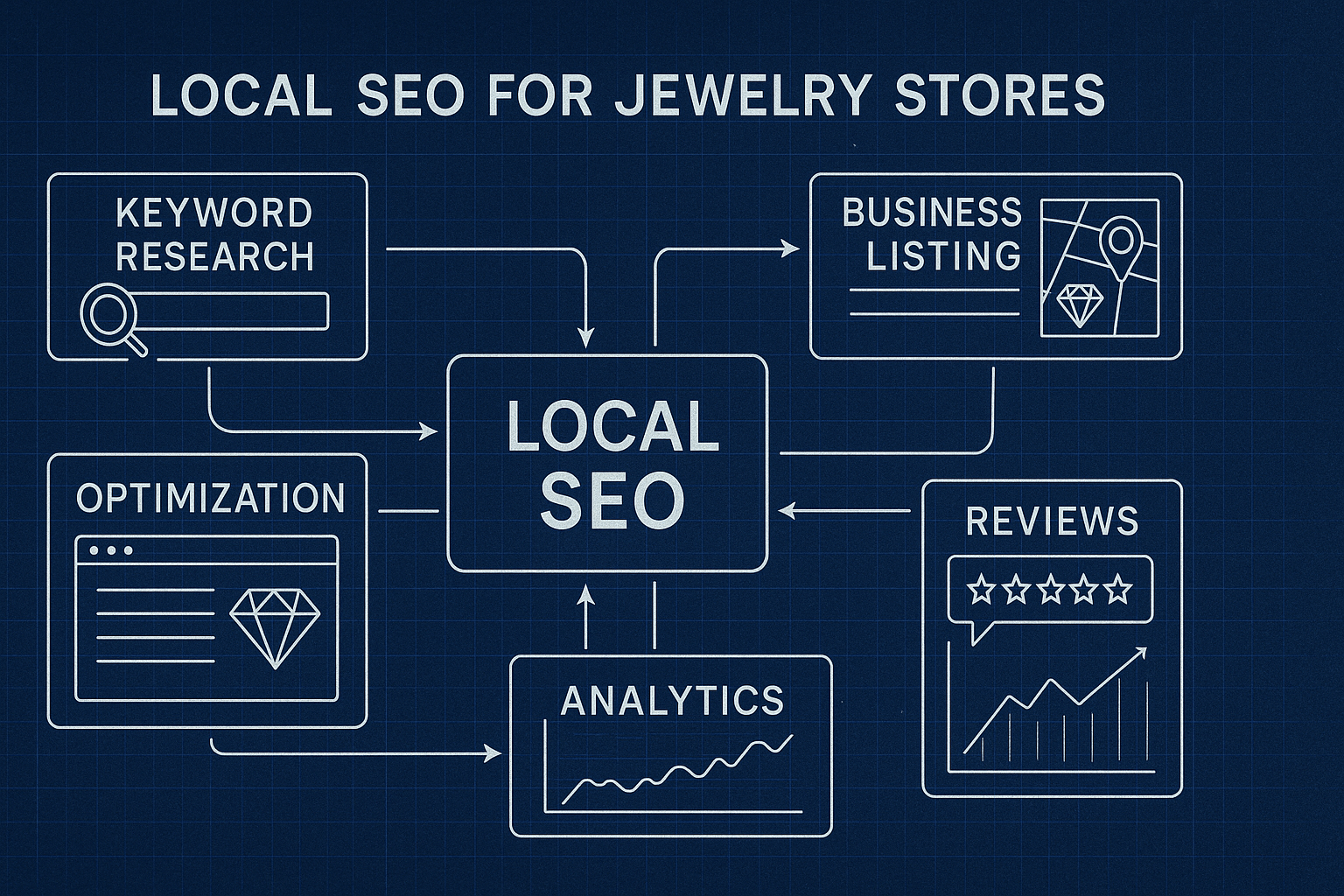 Local SEO for Jewelry Stores - workflow diagram (Design Delulu)