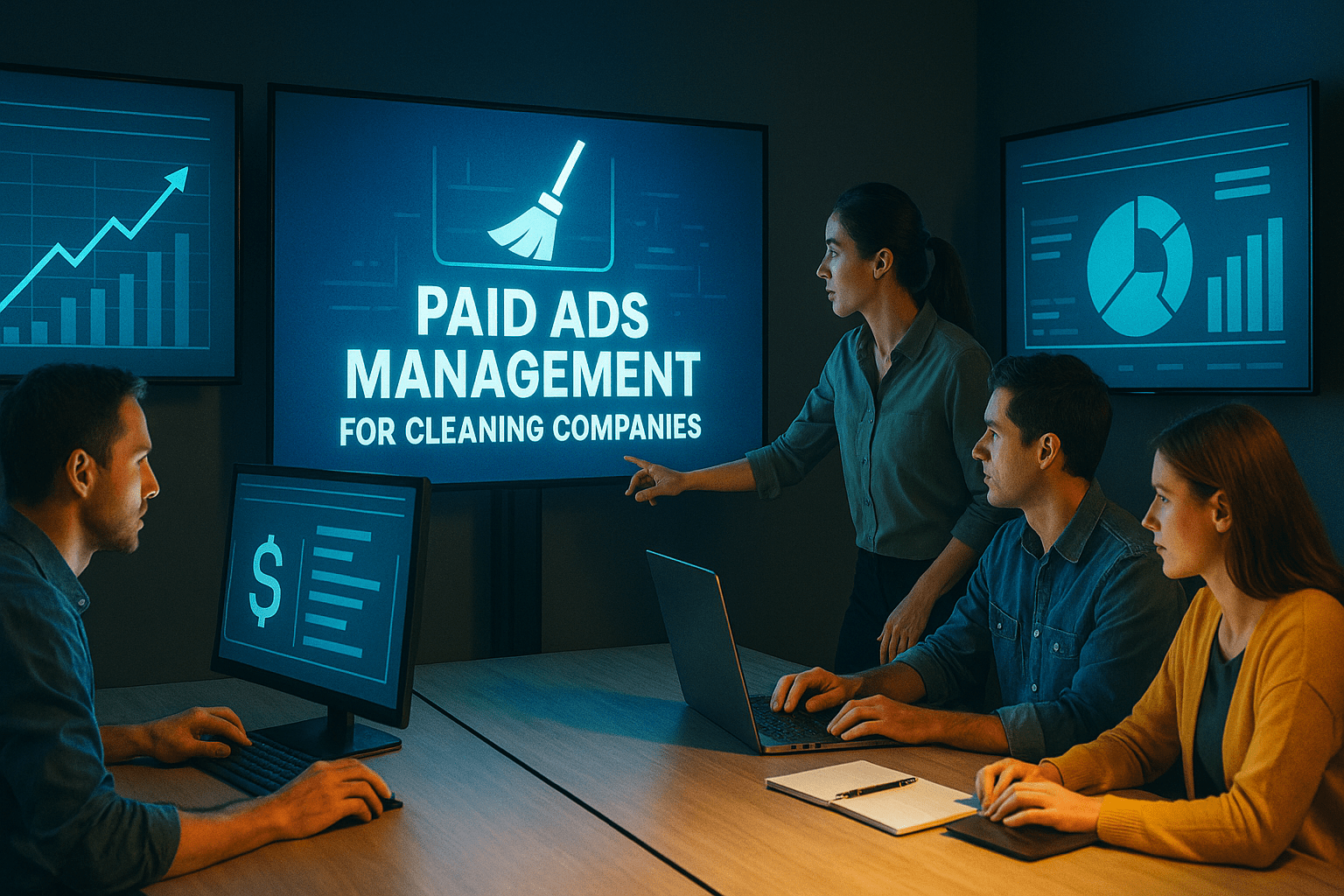 Paid Ads Management for Cleaning Companies - workflow diagram (Design Delulu)