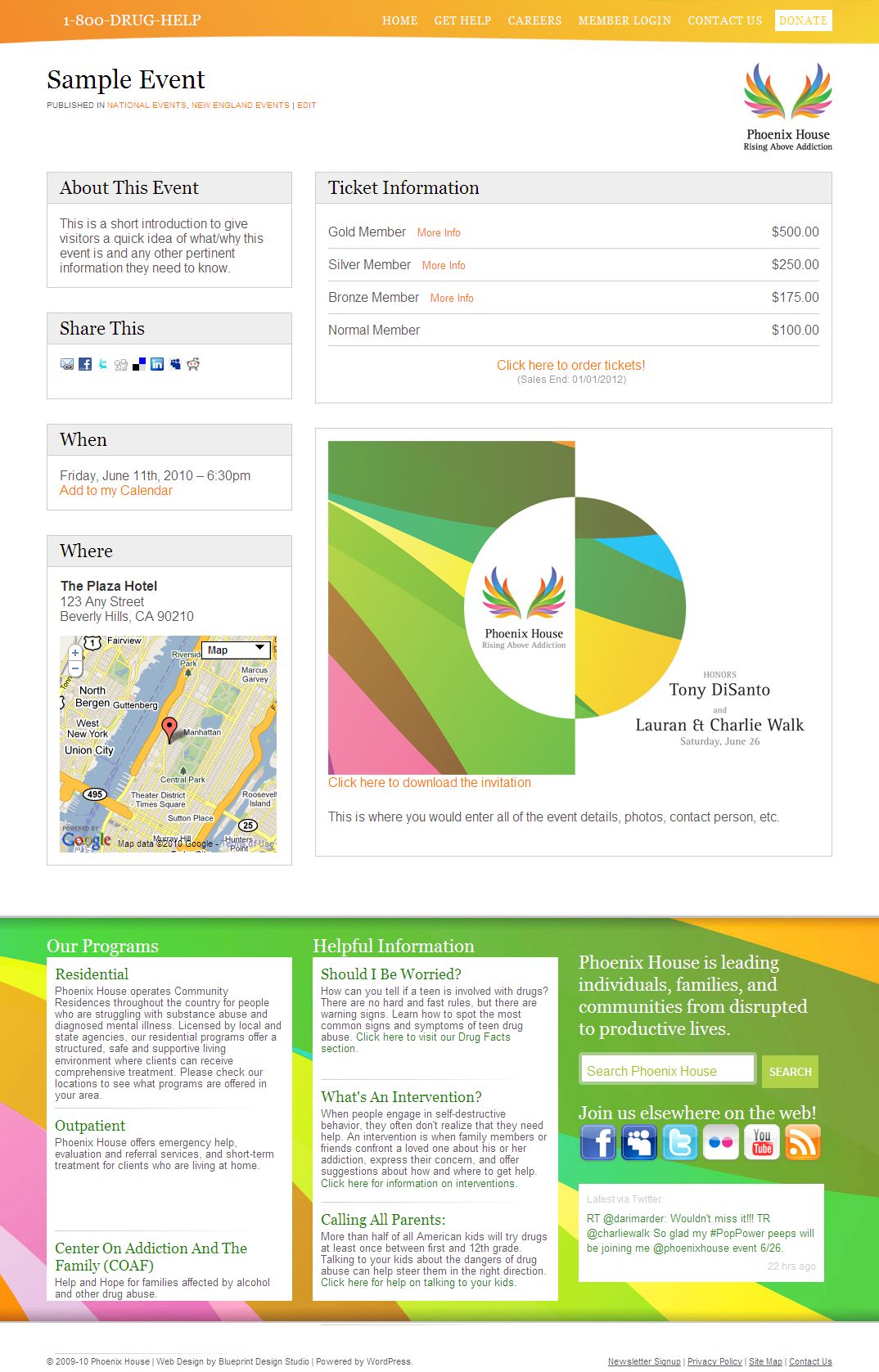 Interior page of the Phoenix House website, showing program details and resources.