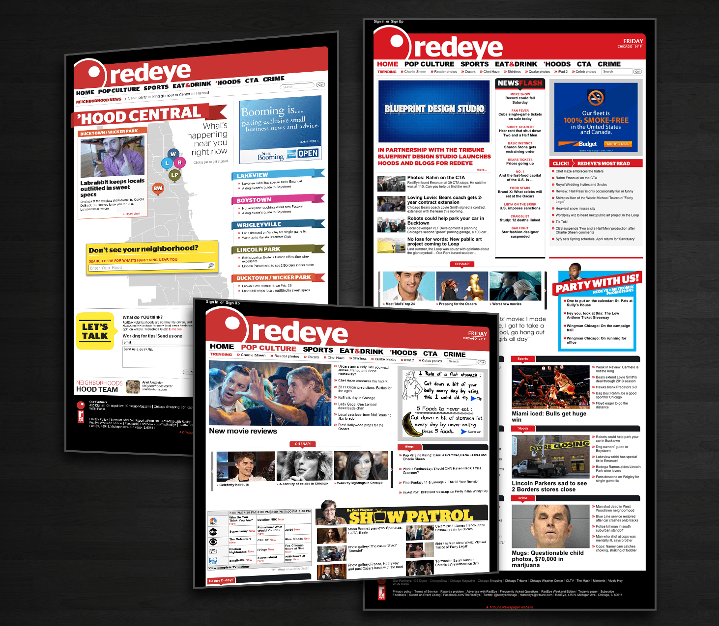 A detailed screenshot of the RedEye Chicago website, showcasing its event calendar and interactive map features.