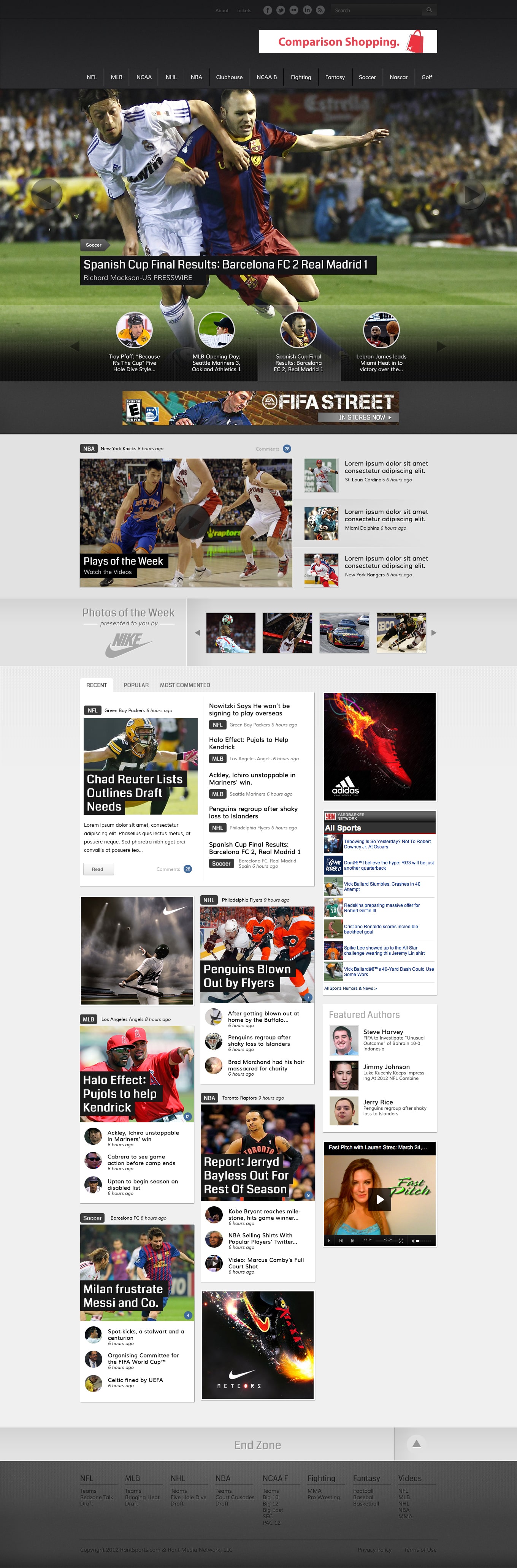 Homepage of a sports media blog network, showing a grid of sports articles.