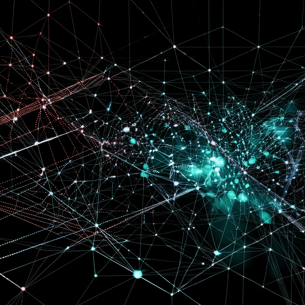 Abstract visualization of a JSON data structure, representing an AI prompt generator.
